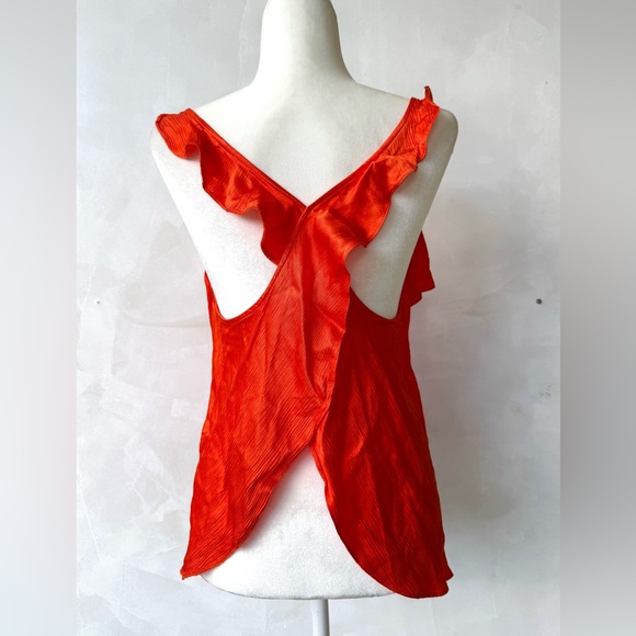 Studio F Orange Deep V-Neck Top with Cross Lines Detai in Back. - Picture 2 of 8